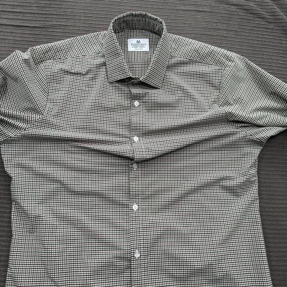 Mizzen Main Shirt Mens XL Trim Fit Green Burgundy Plaid Performance Stretch USA - Picture 8 of 9